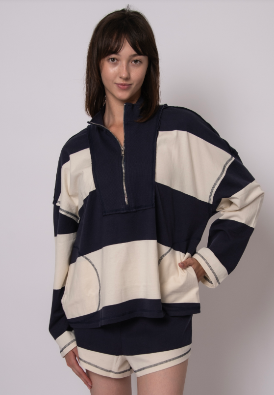 CAMILLE STRIPE LS HALF ZIP TOP 57T005S