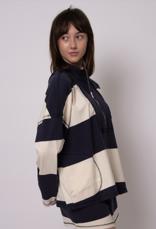 CAMILLE STRIPE LS HALF ZIP TOP 57T005S