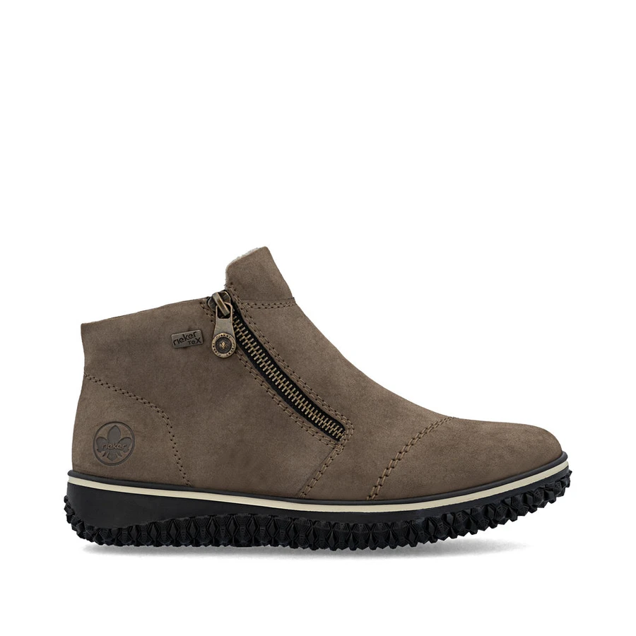 DBL ZIP ANKLE BOOTIE VELOUR LINED BROWN Z4265-24