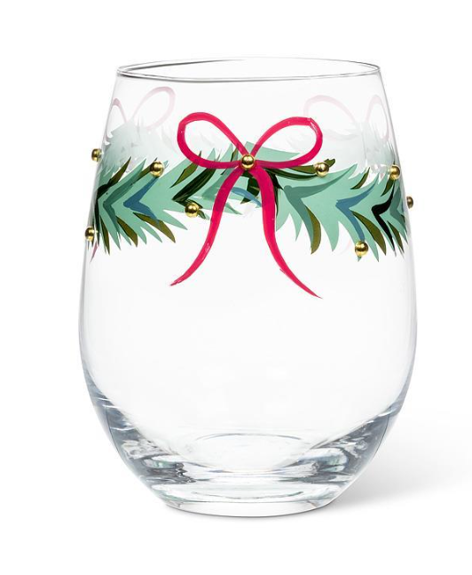 WREATH W.RIBBON & BEADS STEMLESS WINE GLASS 27CLARASG(27CLARASG)
