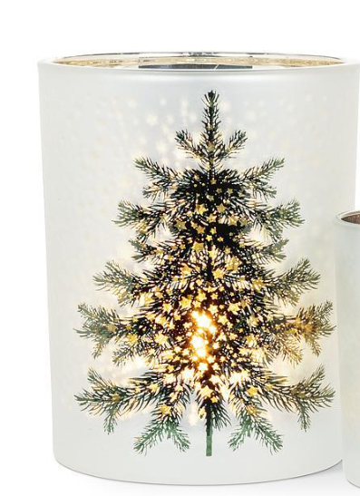 MD FROSTED TREE W.STARS CANDLE HOLDER 27DUSK209MD