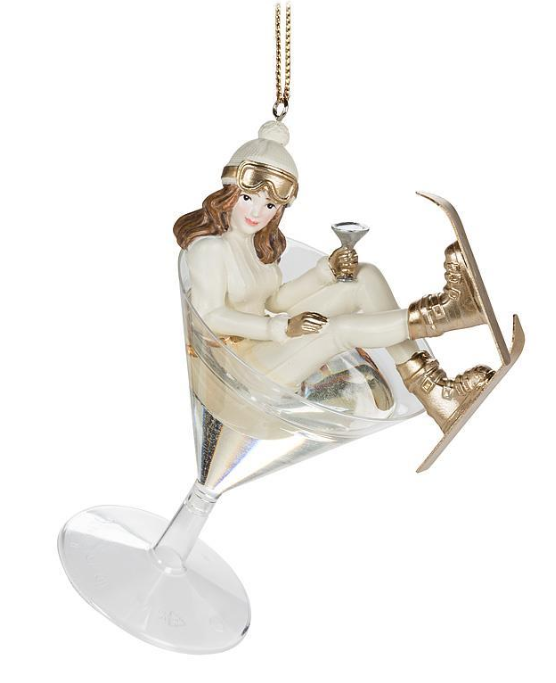 SKIER GAL IN MARTINI ORNAMENT 27STMORITZ522(27STMORITZ522)