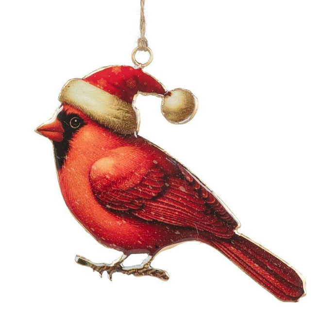 LG CARDINAL IN SANTA HAT ORNAMENT 37IMPRINT202