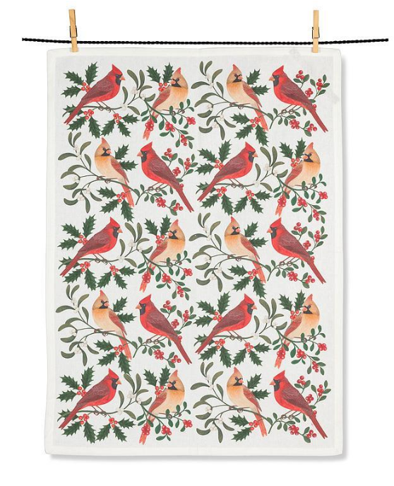 CARDINAL PAIRS W/WINTER BERRIES KITCHEN TOWEL 56KTJCX06