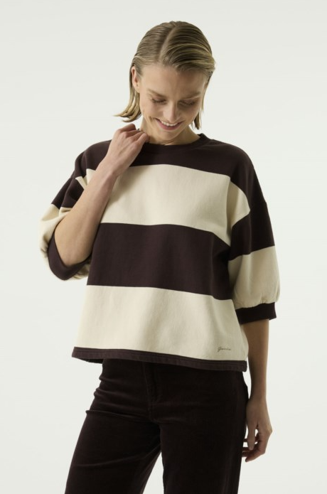 3/4 SLEEVE STRIPE FLEECE TOP T260261