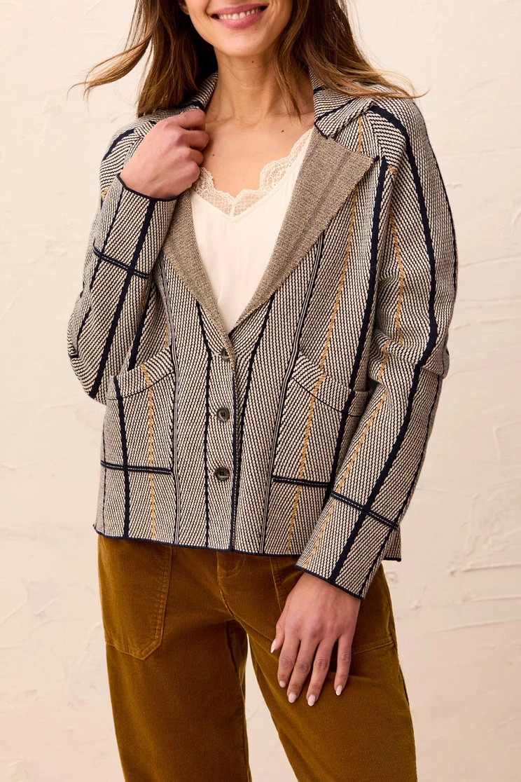 3 BUTTON STRIPE CARDIGAN/POCKETS 3136O-8234