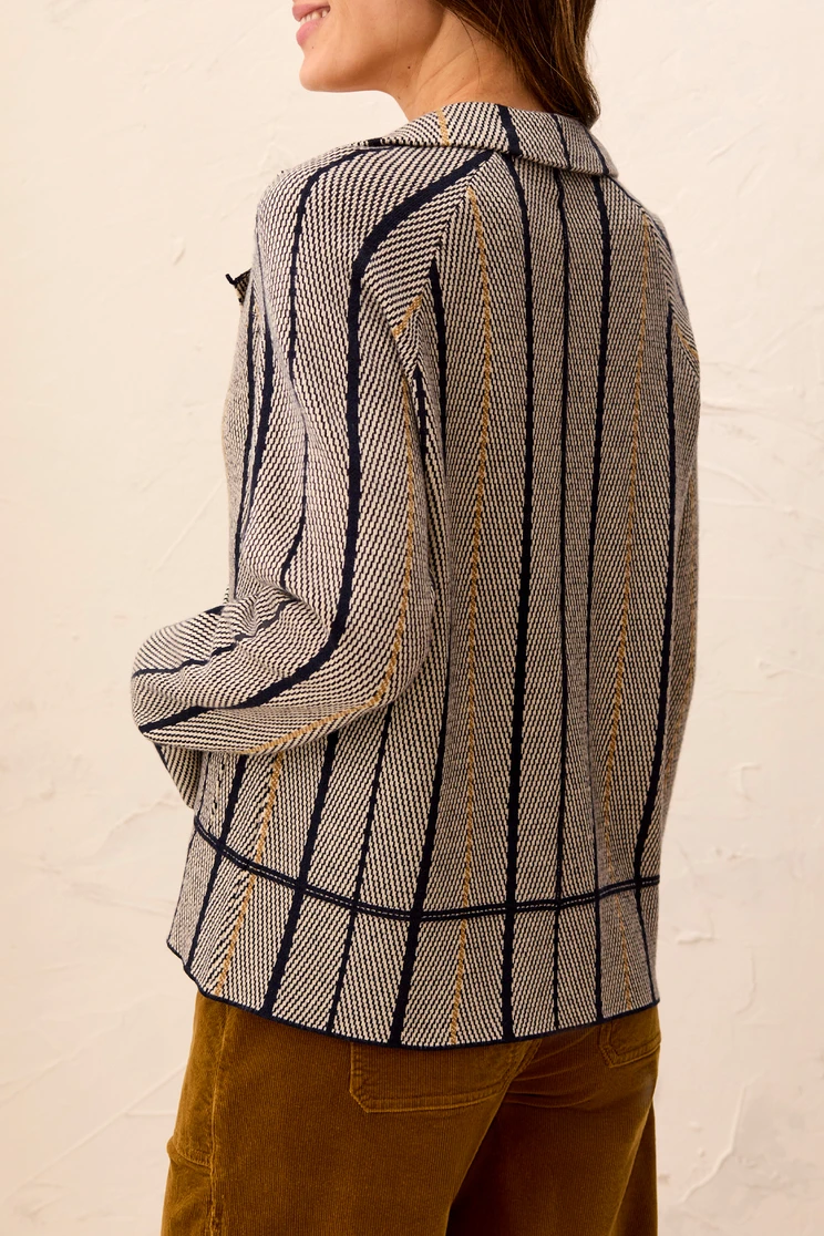 3 BUTTON STRIPE CARDIGAN/POCKETS 3136O-8234