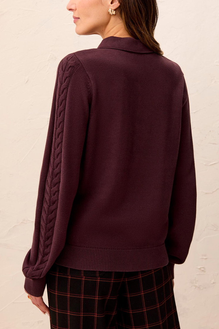 BUTTON FRONT CABLE POLO SWEATER 3214O-576