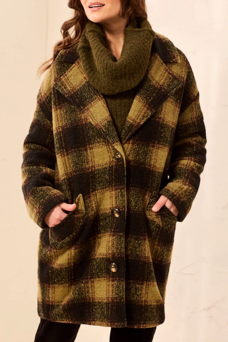 LINED COCOON PLAID COAT 6283O-5056
