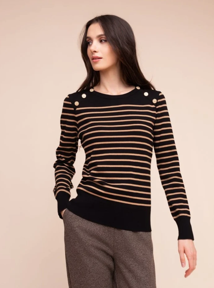 CREW STRIPE BUTTON SHOULDER SWEATER A48155