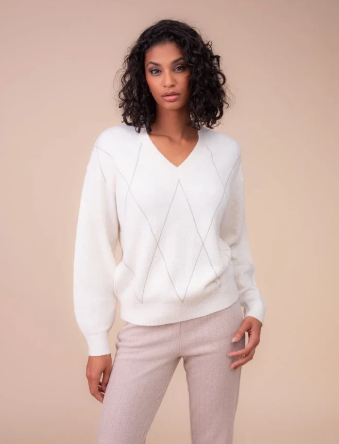 V NECK SOFT SWEATER W/METALLIC A48001