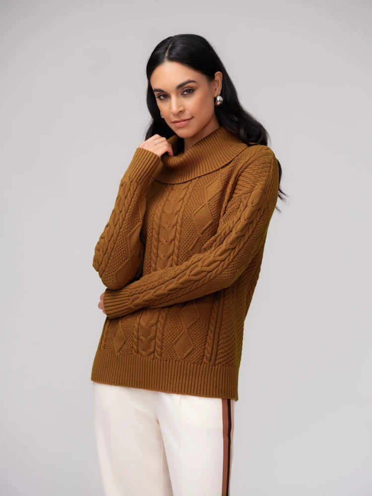 COWL CABLE COTTON SWEATER 37038