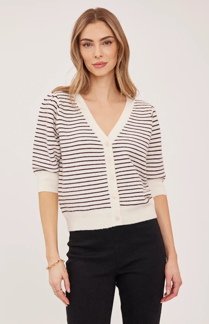 HILDI SS SWEATER BUTTON UP STRIPE GF2608-3182