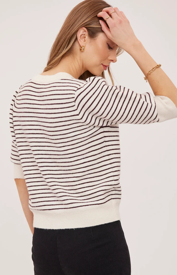 HILDI SS SWEATER BUTTON UP STRIPE GF2608-3182