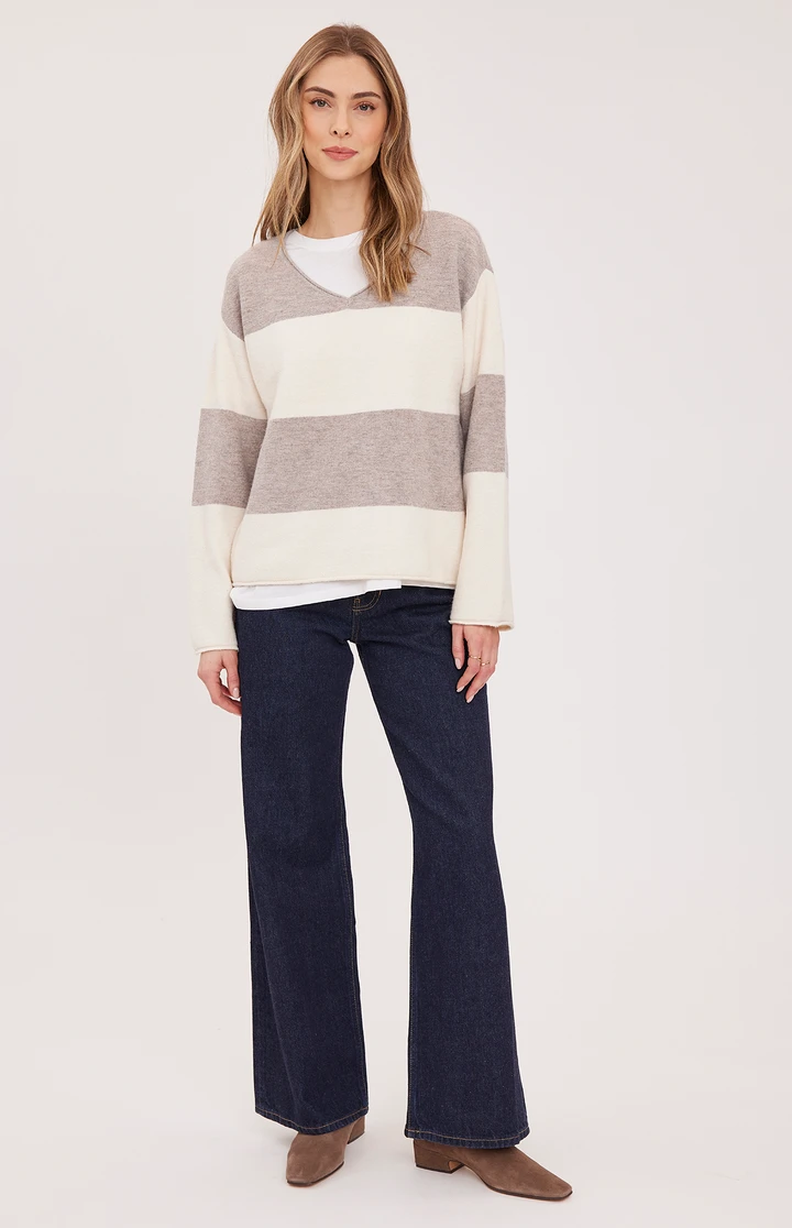 ANNALISE VNECK SWEATER WIDE STRIPE GF2608-3183