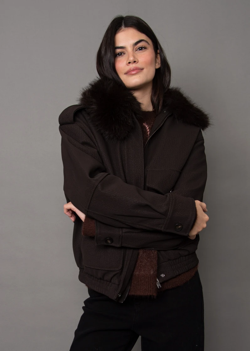 MIKAYA PU JACKET FAKE FUR COLLAR 78J084S