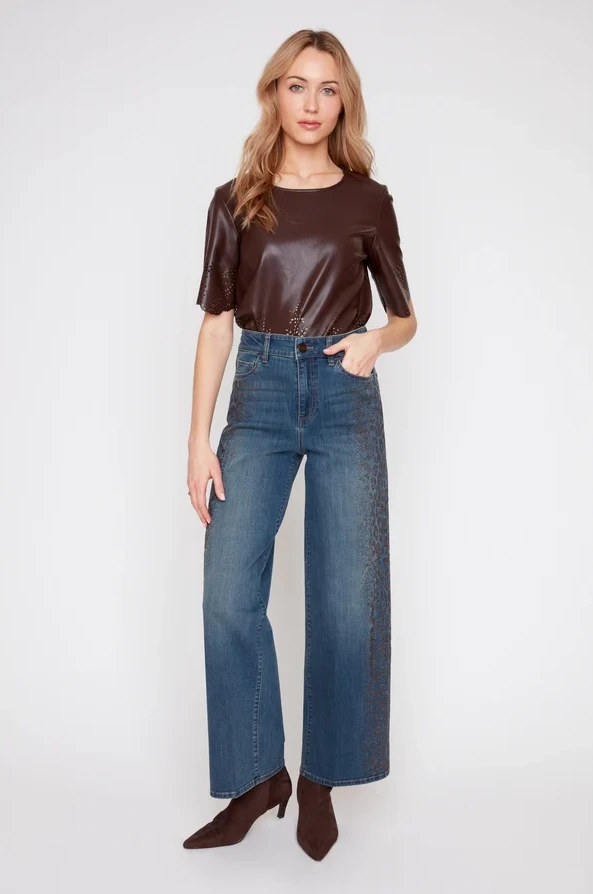 JEAN WIDE LEG BRONZE STUDS R11085D-E3132