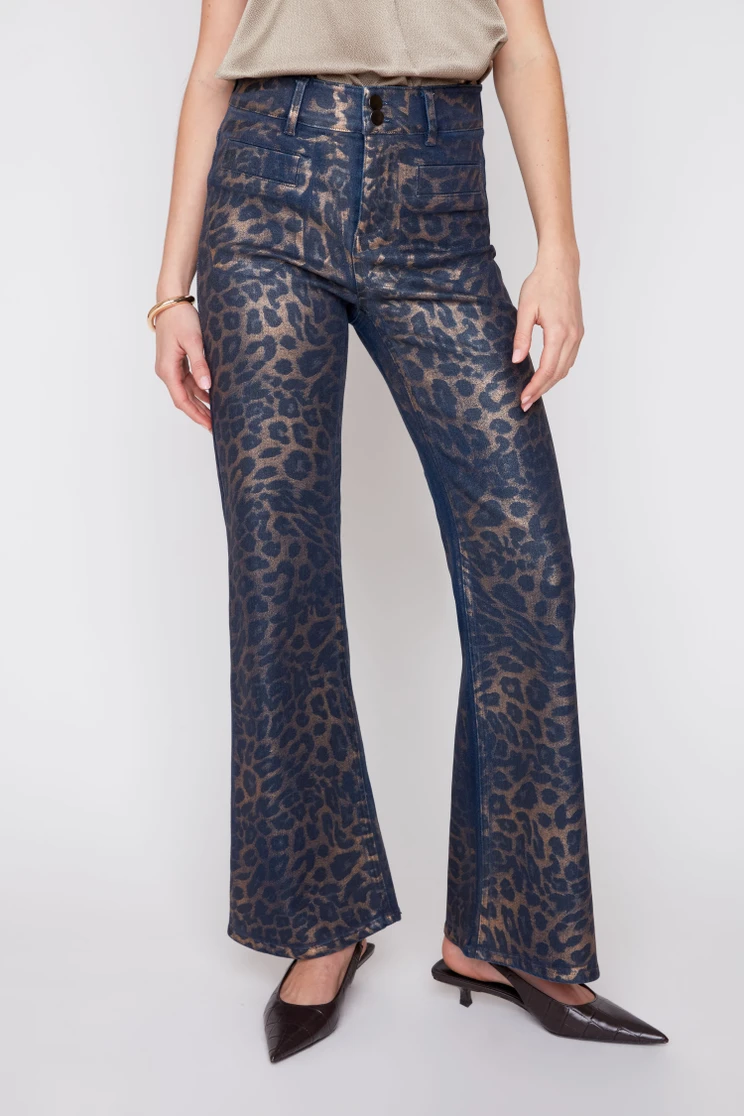LEOPARD WIDE LEG COATED JEAN R11081D