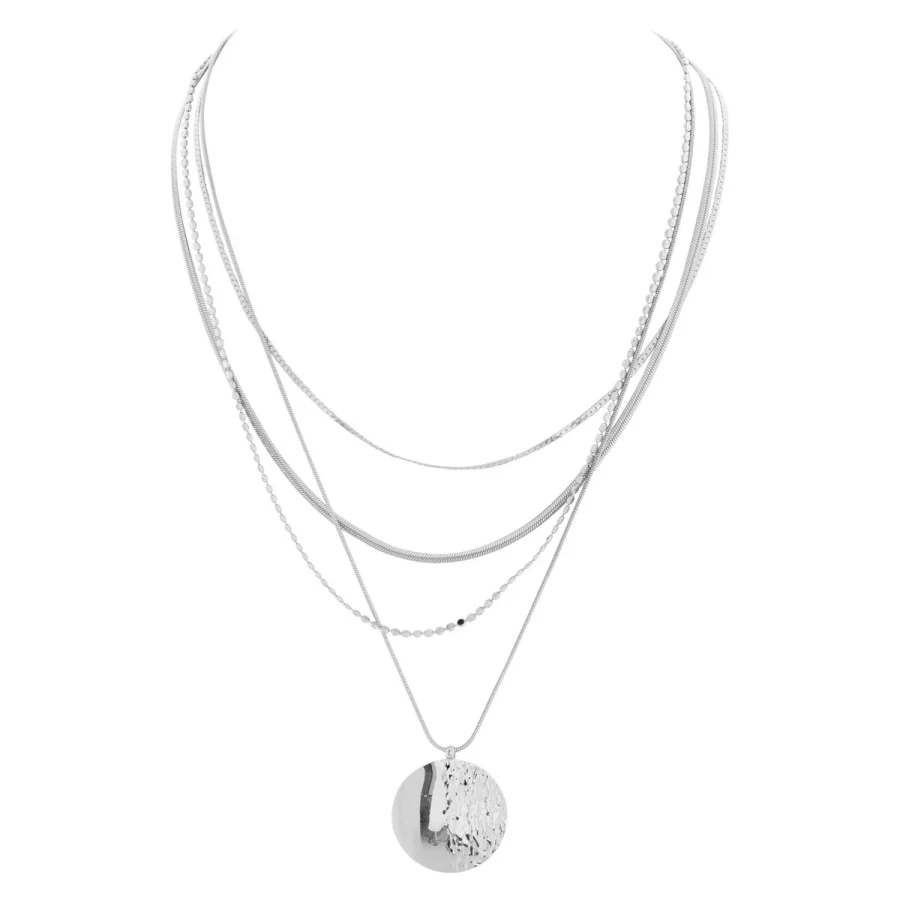 SILVER MULTI LAYERED NECKLACE W CIRCLE 06560001