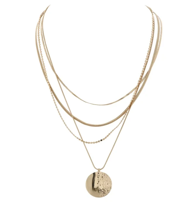 GOLD MULTI LAYERED NECKLACE W CIRCLE 06560002
