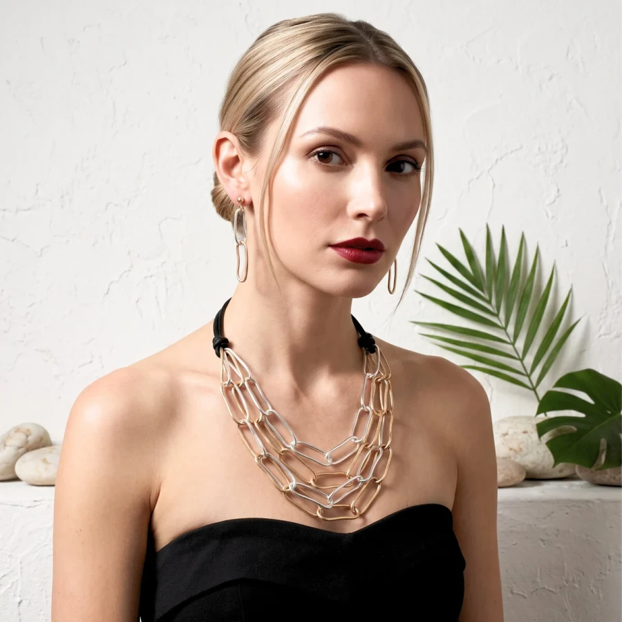 LG PAPERCLIP W BLK CORD NECKLACE 06425102