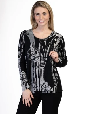 CREW NECK WARM TOP BLK/GREYW/BUTTONS V7179