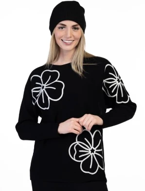 CREW SWEATER INTARISIA W/FLOWER V7138