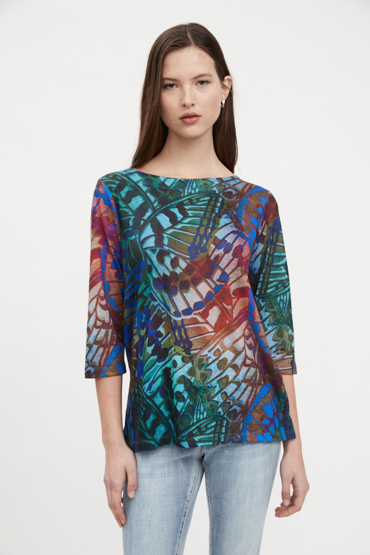 PRINT 3/4 SLV BOATNECK TOP1652451(1652451)