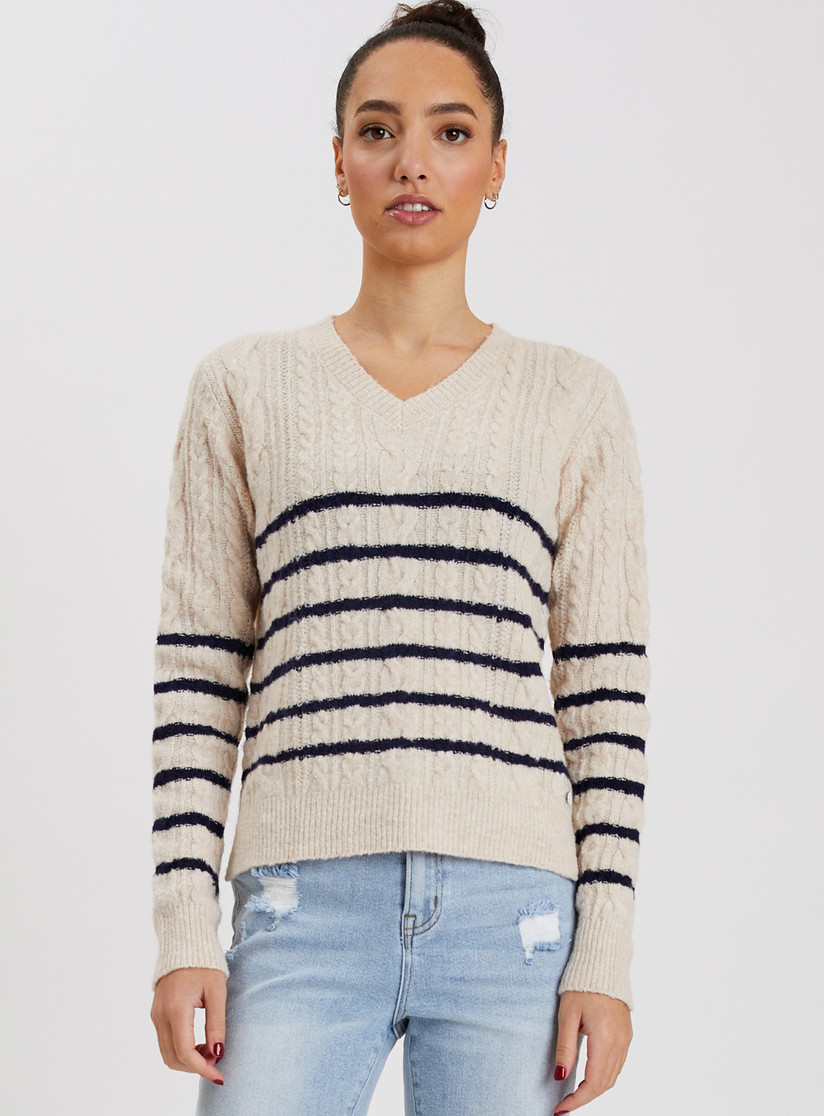 VNECK CABLE SWEATER STRIPES 8163067