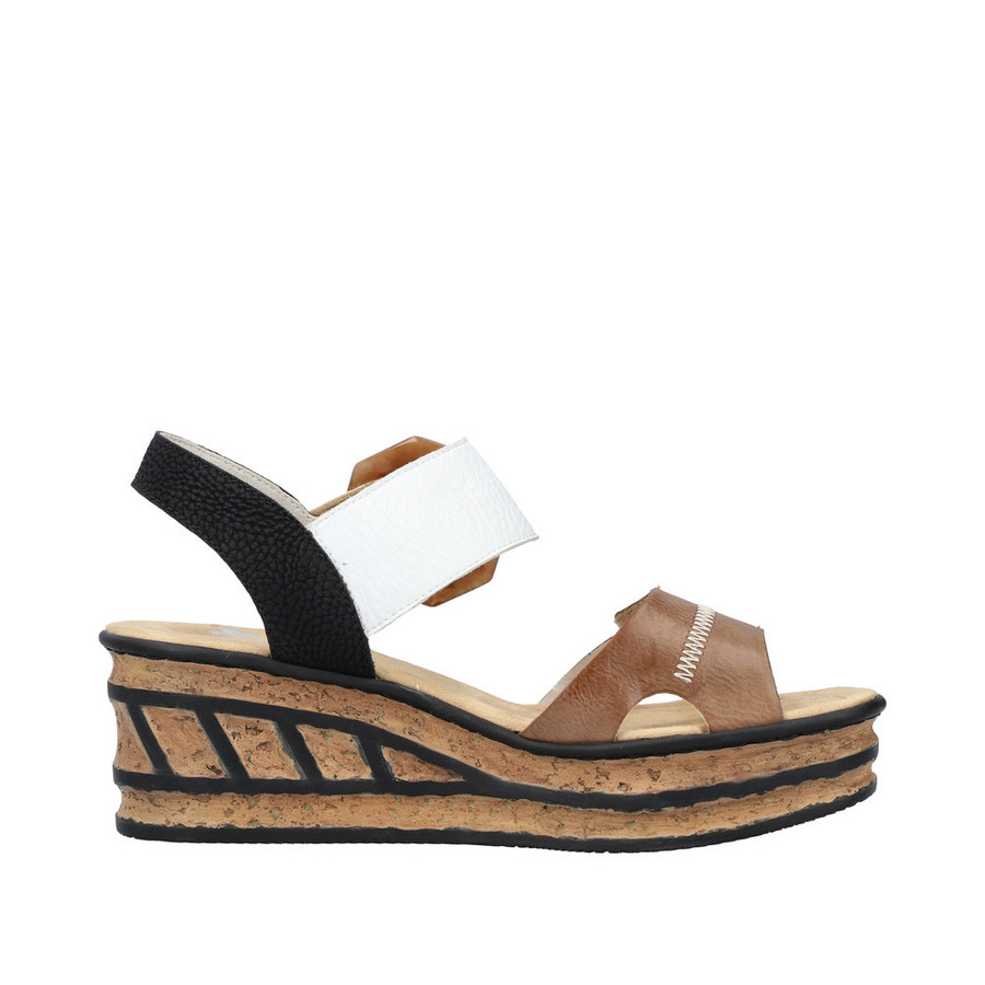 SANDAL HIGH WEDGE W. BUCKLE BS LINEN/WHITE 68176-64