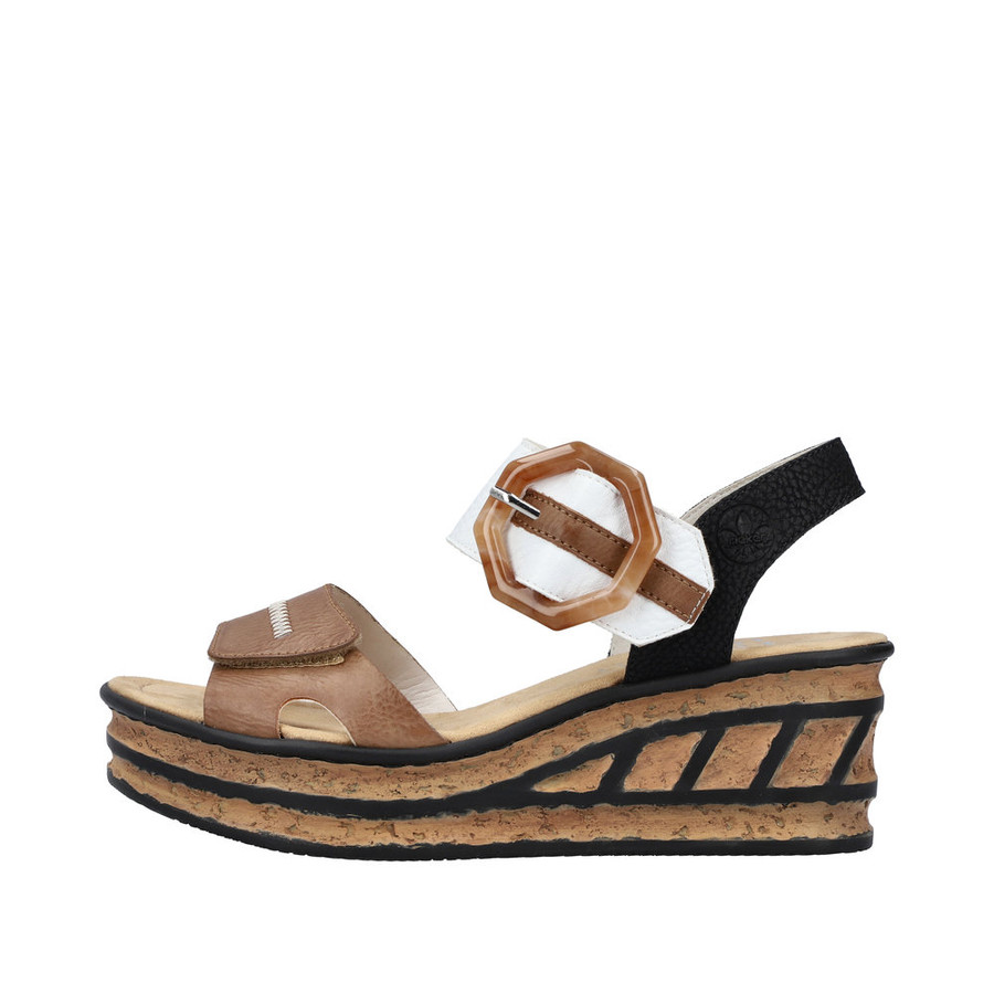 SANDAL HIGH WEDGE W. BUCKLE BS LINEN/WHITE 68176-64