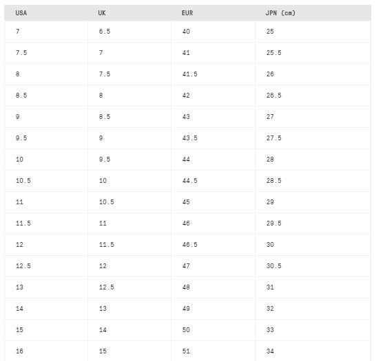 Merrell Size Chart