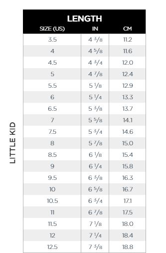 saucony shoe size chart