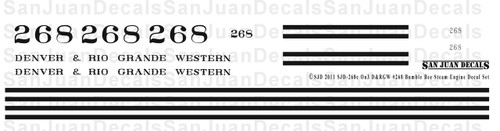 Decal sheet for D&RGW 268 (On3 decal shown)