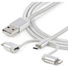 StarTech.com 1m USB Multi Charging Cable - Braided - Apple MFi Certified - USB 2.0 - Charge 1x device at a time - For USB-C or Lightning devices attach the corresponding connector of the cable to the Micro-USB connector and plug in LTCUB1MGR