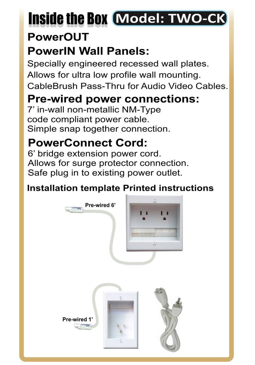 PowerBridge TWO-PRO-6 Dual Outlet Recessed In-Wall Cable