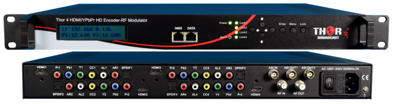 Thor Broadcast H-4ADHD-DVBT-IPLL 2-Channel HDMI to Latency Encoder Modulator with IPTV Streaming