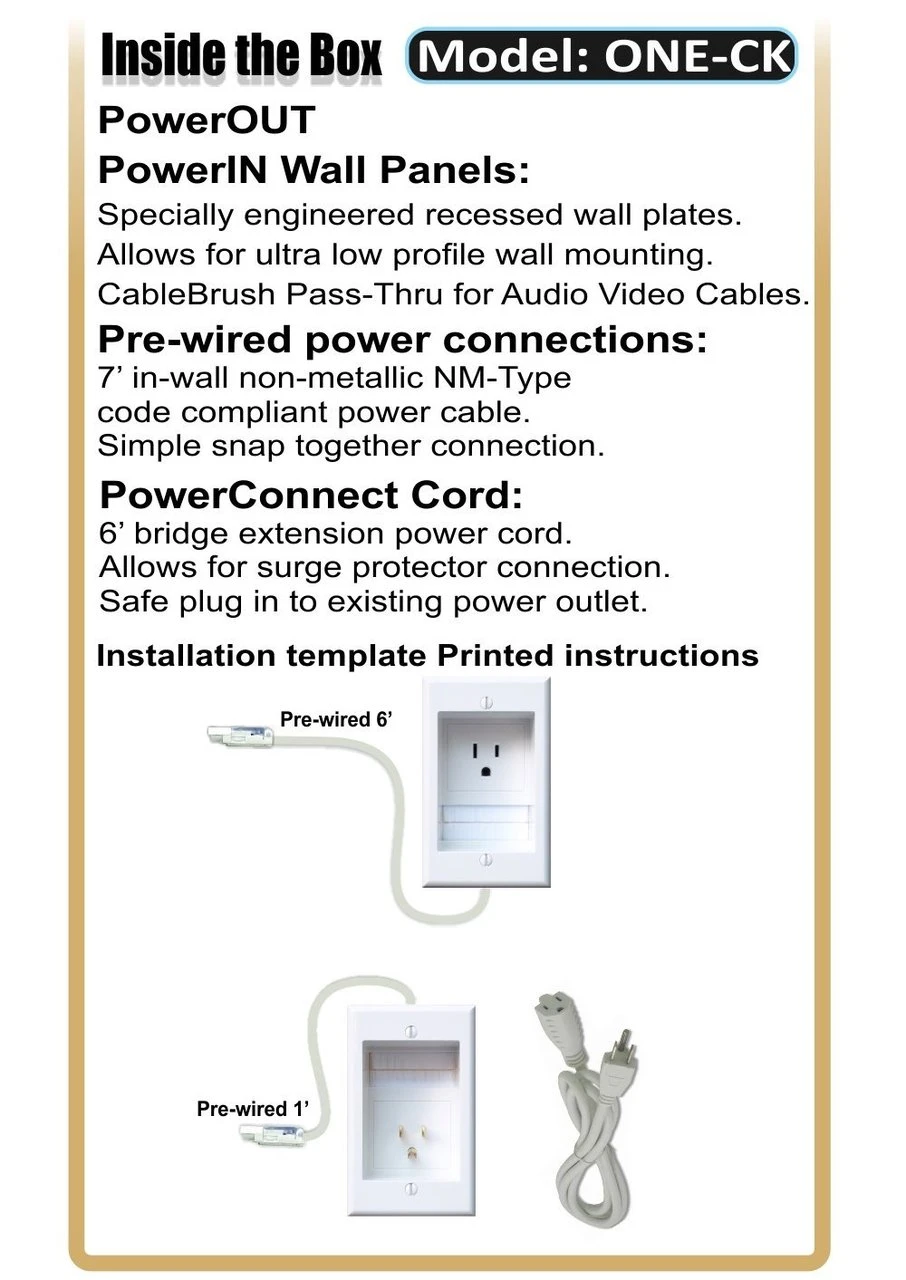 Power Bridge Kit PowerBridge ONE-CK In-Wall Cable Management System for Wall-Mounted TVs