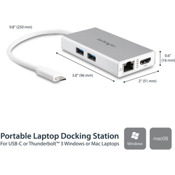 StarTech.com USB-C Multiport Adapter - USB-C Travel Dock w/ 4K HDMI - 60W PD Pass-Through, GbE, 2x USB-A - Mini USB Type-C Docking Station DKT30CHPDW