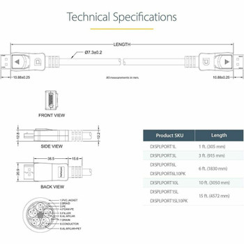 StarTech.com 15ft (5m) DisplayPort 1.2 Cable, 4K x 2K UHD VESA Certified DisplayPort Cable, DP Cable/Cord for Monitor, w/ Latches DISPLPORT15L