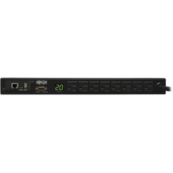 Tripp Lite by Eaton 1.9kW Single-Phase Monitored PDU, 120V Outlets (8 5-15/20R), L5-20P/5-20P Adapter, 12 ft. (3.66 m) Cord, 1U Rack-Mount, LX Platform Interface, TAA PDUMNH20