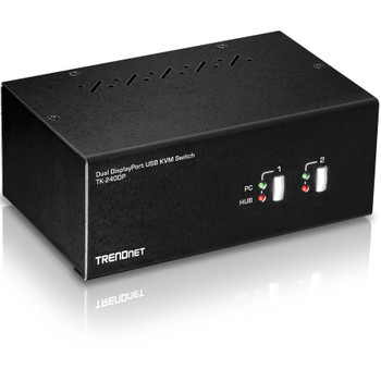TRENDnet 2-Port Dual Monitor DisplayPort KVM Switch With Audio, 2-Port USB 2.0 Hub, 4K UHD Resolutions Up To 3840 x 2160, Connect Two DisplayPort Monitors, Dual Monitor KVM Switch, Black, TK-240DP TK-240DP