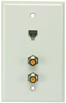 Perfect Vision White Wall Plate with Dual HF Coaxial F-81 and Phone Jack Perfect Vision White Wall Plate with Dual HF Coaxial F-81 and Phone Jack