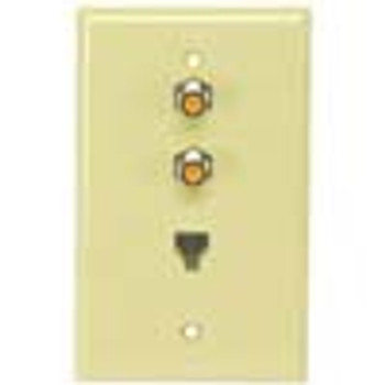 Perfect Vision Ivory Wall Plate with Dual HF Coaxial F-81 and Phone Jack