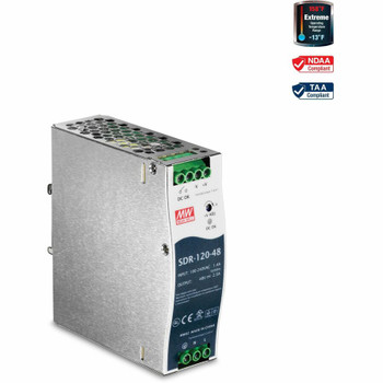 TRENDnet 120 W Single Output Industrial DIN-Rail Power Supply, Extreme -25 to 70 &deg;C (-13 to 158 &deg;F) Operating Temp, Power Supply 120W, DIN-Rail Mount, Overload Protection, Silver, TI-S12048 TI-S12048
