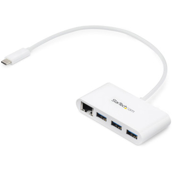 StarTech.com 3 Port USB C Hub with Gigabit Ethernet - USB-C to 3x USB-A - USB 3.0 - White - USB Hub with GbE - USB-C to USB Adapter - USB Type C Hub HB30C3A1GEA