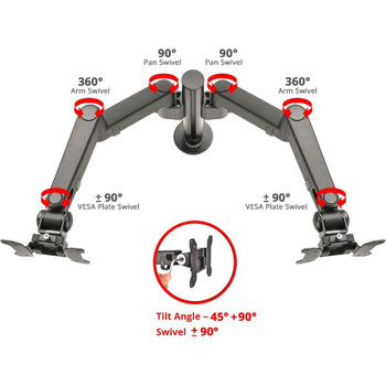 SIIG Dual Arm Pole Multi-Angle Replaceable Articulating Monitor Desk Mount - 14" to 30" CE-MT3E11-S1