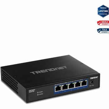 TRENDnet 5-Port 10G Switch, 5 x 10G RJ-45 Ports, 100Gbps Switching Capacity, Supports 2.5G and 5G-BASE-T Connections, Lifetime Protection, Black, TEG-S750 TEG-S750