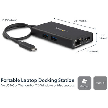 StarTech.com USB-C Multiport Adapter - USB-C Travel Dock w/ 4K HDMI - 60W PD Pass-Through, GbE, 2x USB-A - Mini USB Type-C Docking Station DKT30CHPD