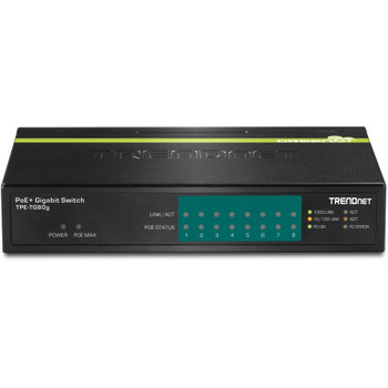 TRENDnet 8-Port Gigabit PoE+ Switch, 8 x Gigabit PoE+ Ports, 123W PoE Power Budget, 16 Gbps Switching Capacity, Desktop Switch, Ethernet Network Switch, Metal, Lifetime Protection, Black, TPE-TG80G TPE-TG80G